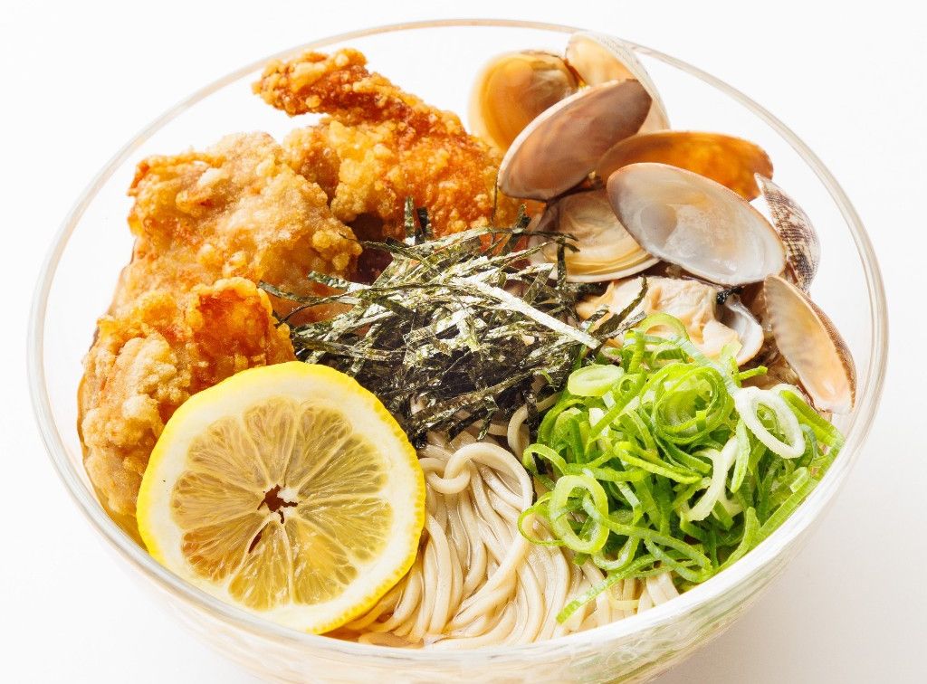冷やし貝出汁の唐揚げお蕎麦
